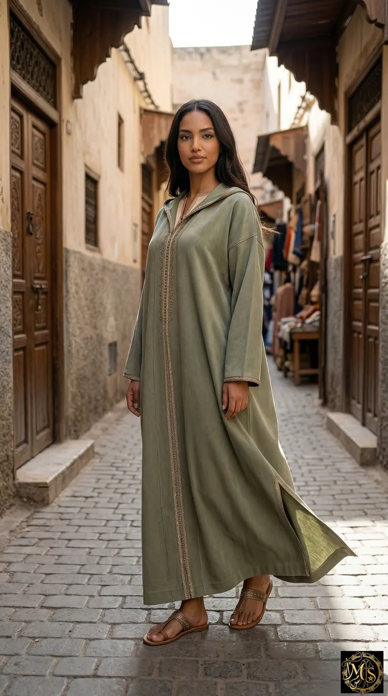 Olive Serenity Djellaba — side view